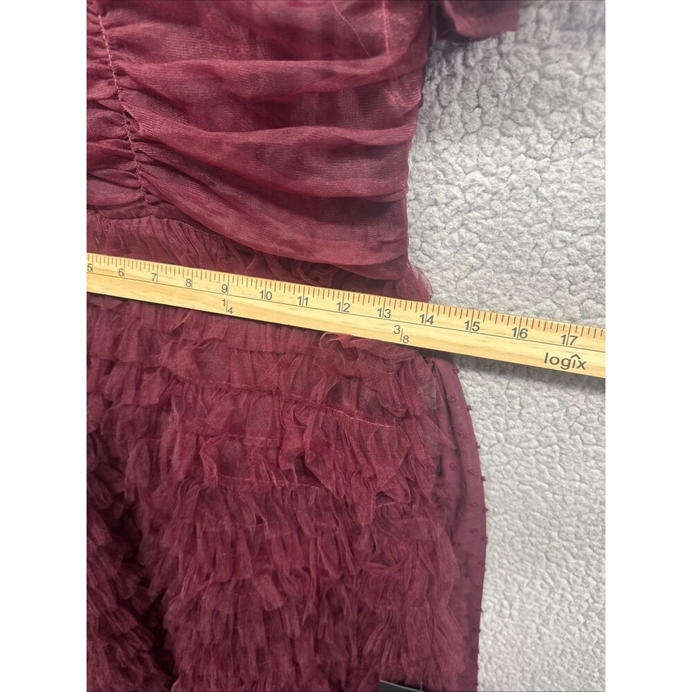 LULUS Elegant Red Wine Cocktail Dress Size S Dot Tullie Ruffles NWT - Picture 9 of 11